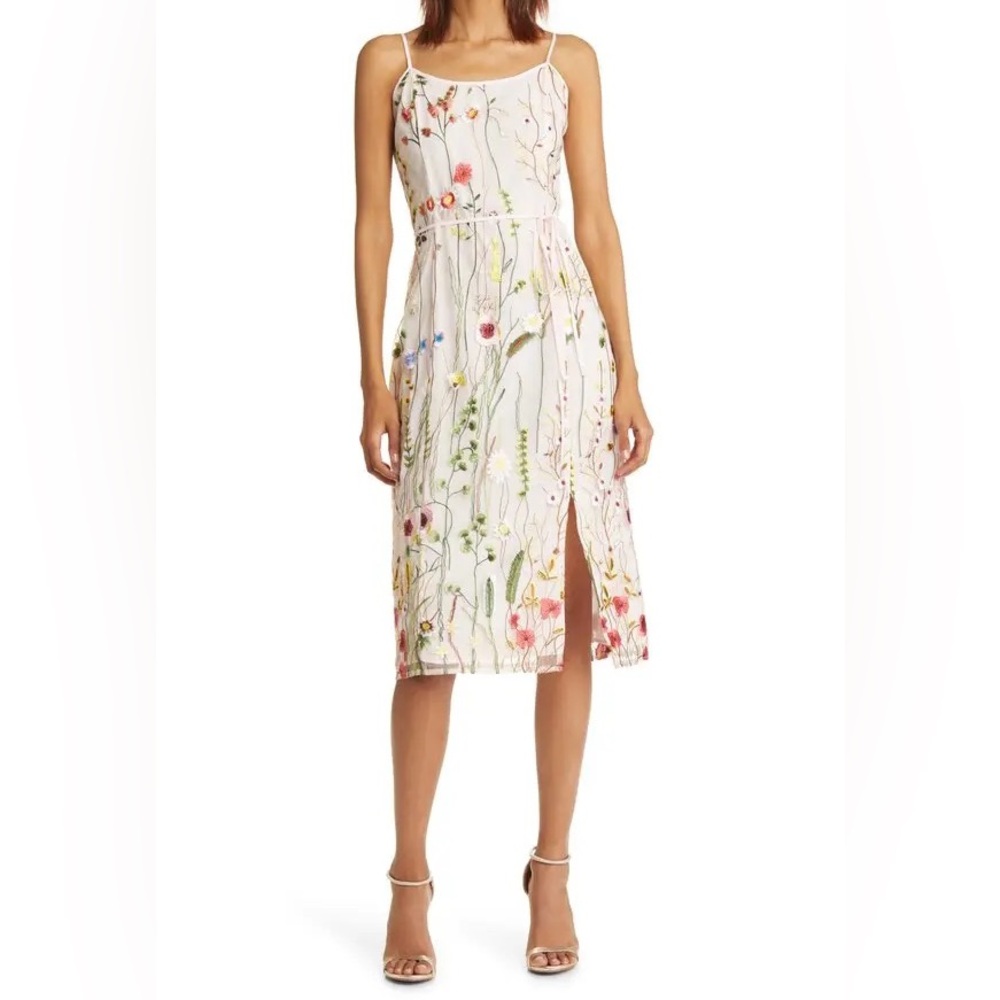 NWT Sam Edelman Floral Embroidered Midi Dress in Ecru/Multi